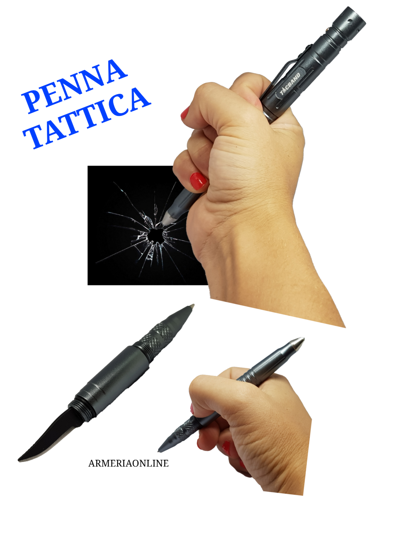 Penna Tattica Multifunzione a Sfera Torcia LED Coltello Militare Sopravvivenza